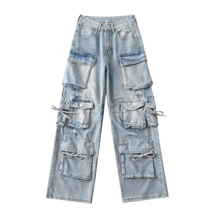American Style Fashion Work Clothes Style Straight-leg Denim Trousers